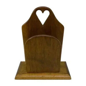 Wooden Napkin Holder Letter Mail Organizer Heart Cut Out Table Decor Country